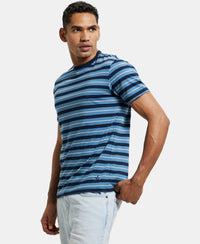 Super Combed Cotton Rich Striped Round Neck Half Sleeve T-Shirt - Navy & Steller-5