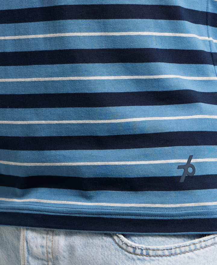 Super Combed Cotton Rich Striped Round Neck Half Sleeve T-Shirt - Navy & Steller-7