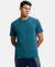 Super Combed Cotton Rich Striped Round Neck Half Sleeve T-Shirt - Performance Green & Navy-1