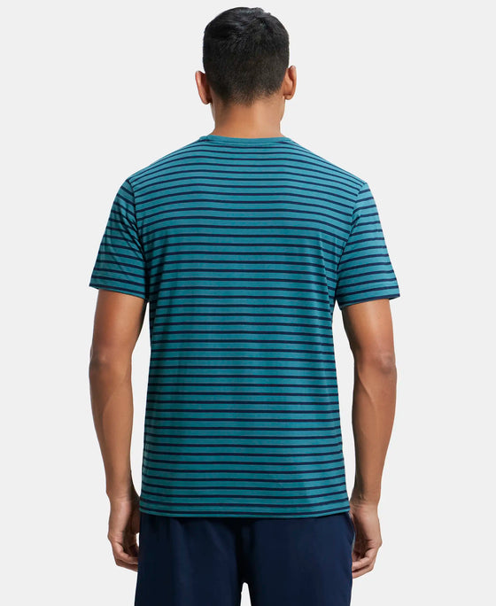Super Combed Cotton Rich Striped Round Neck Half Sleeve T-Shirt - Performance Green & Navy-3