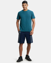 Super Combed Cotton Rich Striped Round Neck Half Sleeve T-Shirt - Performance Green & Navy-4