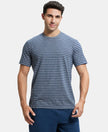 Super Combed Cotton Rich Striped Round Neck Half Sleeve T-Shirt - Performance Navy & Iris Blue-1