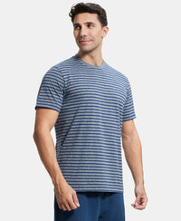 Super Combed Cotton Rich Striped Round Neck Half Sleeve T-Shirt - Performance Navy & Iris Blue-2