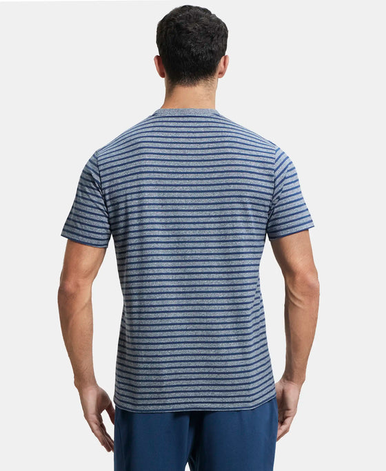 Super Combed Cotton Rich Striped Round Neck Half Sleeve T-Shirt - Performance Navy & Iris Blue-3