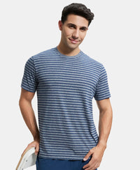 Super Combed Cotton Rich Striped Round Neck Half Sleeve T-Shirt - Performance Navy & Iris Blue-5