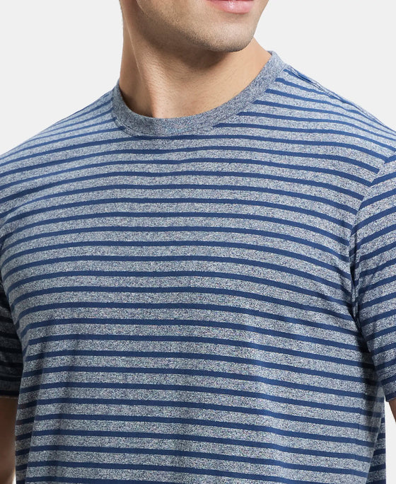 Super Combed Cotton Rich Striped Round Neck Half Sleeve T-Shirt - Performance Navy & Iris Blue-6