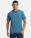 Super Combed Cotton Rich Striped Round Neck Half Sleeve T-Shirt - Seaport Teal & Lt Grey Melange-1