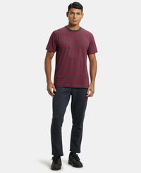 Super Combed Cotton Rich Striped Round Neck Half Sleeve T-Shirt - True Black & Shanghai Red-4