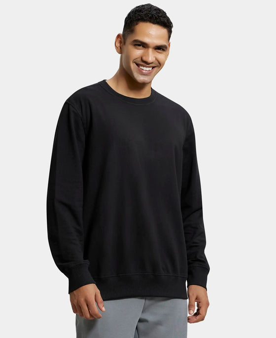 Super Combed Cotton French Terry Solid Sweatshirt with Ribbed Cuffs - Black-2
