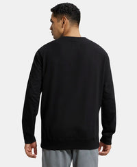 Super Combed Cotton French Terry Solid Sweatshirt with Ribbed Cuffs - Black-3
