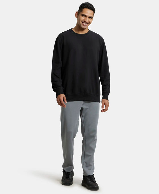 Super Combed Cotton French Terry Solid Sweatshirt with Ribbed Cuffs - Black-4