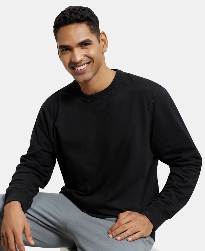 Super Combed Cotton French Terry Solid Sweatshirt with Ribbed Cuffs - Black-5