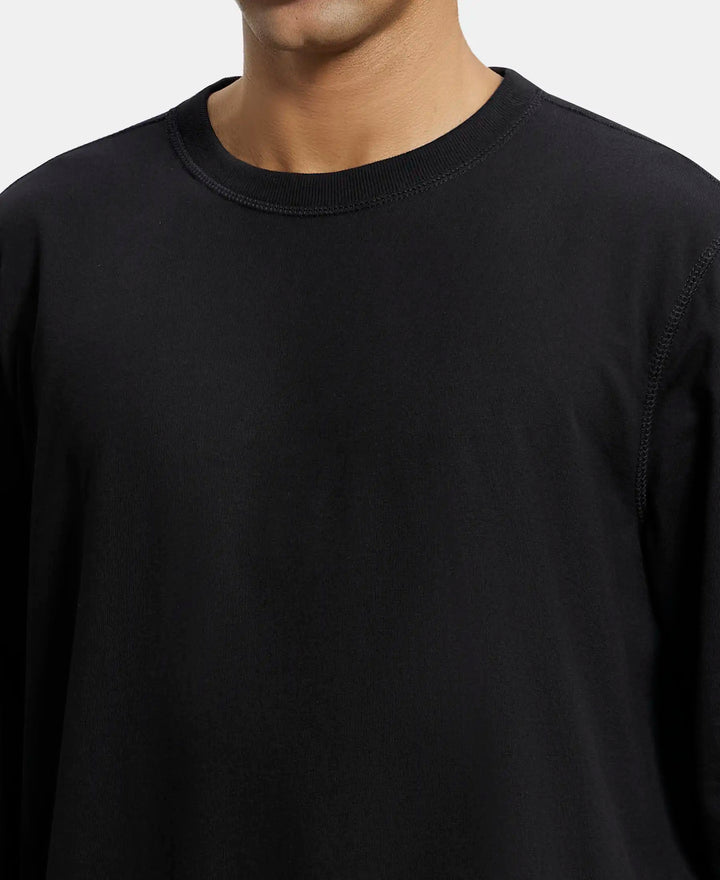 Super Combed Cotton French Terry Solid Sweatshirt with Ribbed Cuffs - Black-6