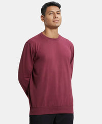 Super Combed Cotton French Terry Solid Sweatshirt with Ribbed Cuffs - Burgundy-2