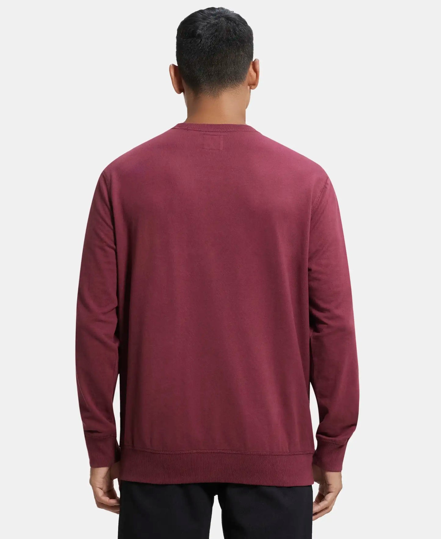 Super Combed Cotton French Terry Solid Sweatshirt with Ribbed Cuffs - Burgundy-3