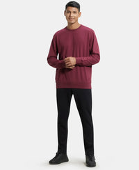 Super Combed Cotton French Terry Solid Sweatshirt with Ribbed Cuffs - Burgundy-4