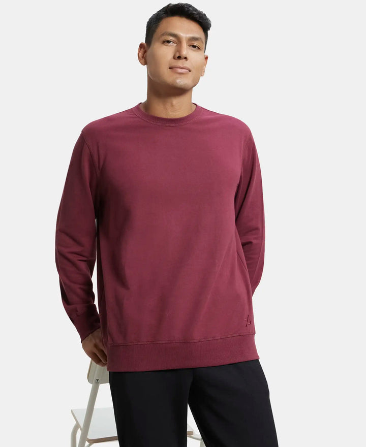 Super Combed Cotton French Terry Solid Sweatshirt with Ribbed Cuffs - Burgundy-5