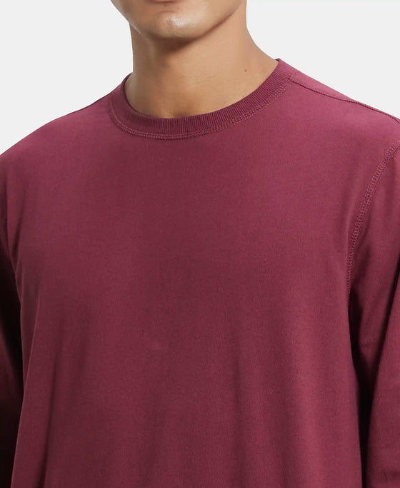 Super Combed Cotton French Terry Solid Sweatshirt with Ribbed Cuffs - Burgundy-6