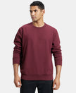 Super Combed Cotton French Terry Solid Sweatshirt with Ribbed Cuffs - Burgundy Melange-1