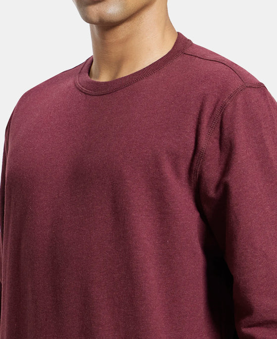 Super Combed Cotton French Terry Solid Sweatshirt with Ribbed Cuffs - Burgundy Melange-7