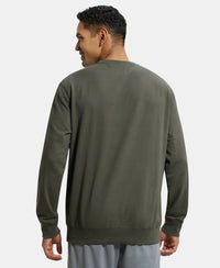 Super Combed Cotton French Terry Solid Sweatshirt with Ribbed Cuffs - Deep Olive-3
