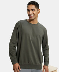 Super Combed Cotton French Terry Solid Sweatshirt with Ribbed Cuffs - Deep Olive-5