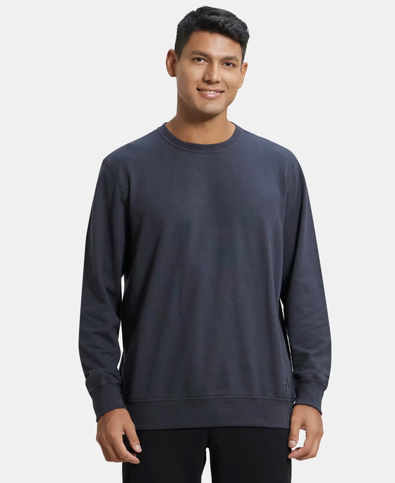 Super Combed Cotton French Terry Solid Sweatshirt with Ribbed Cuffs - Graphite-1
