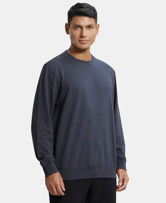 Super Combed Cotton French Terry Solid Sweatshirt with Ribbed Cuffs - Graphite-2