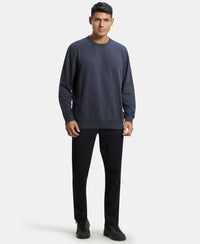 Super Combed Cotton French Terry Solid Sweatshirt with Ribbed Cuffs - Graphite-4