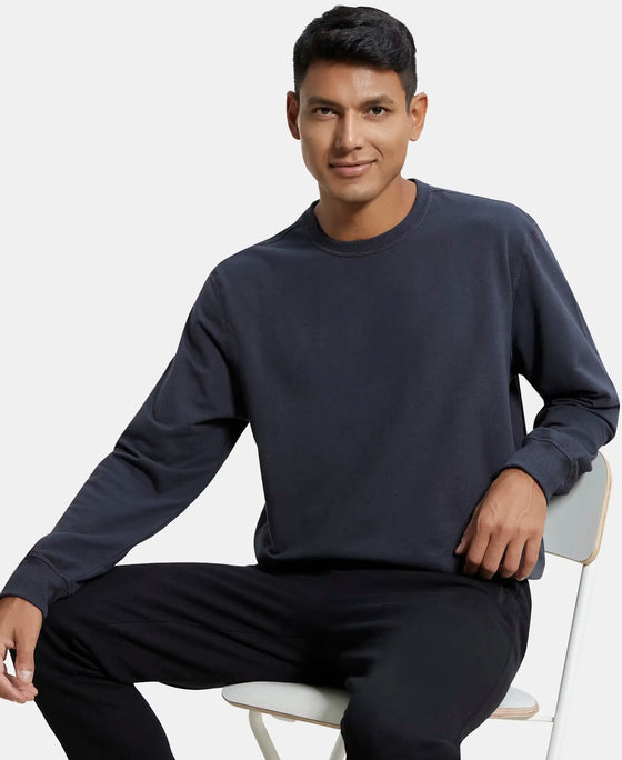 Super Combed Cotton French Terry Solid Sweatshirt with Ribbed Cuffs - Graphite-5