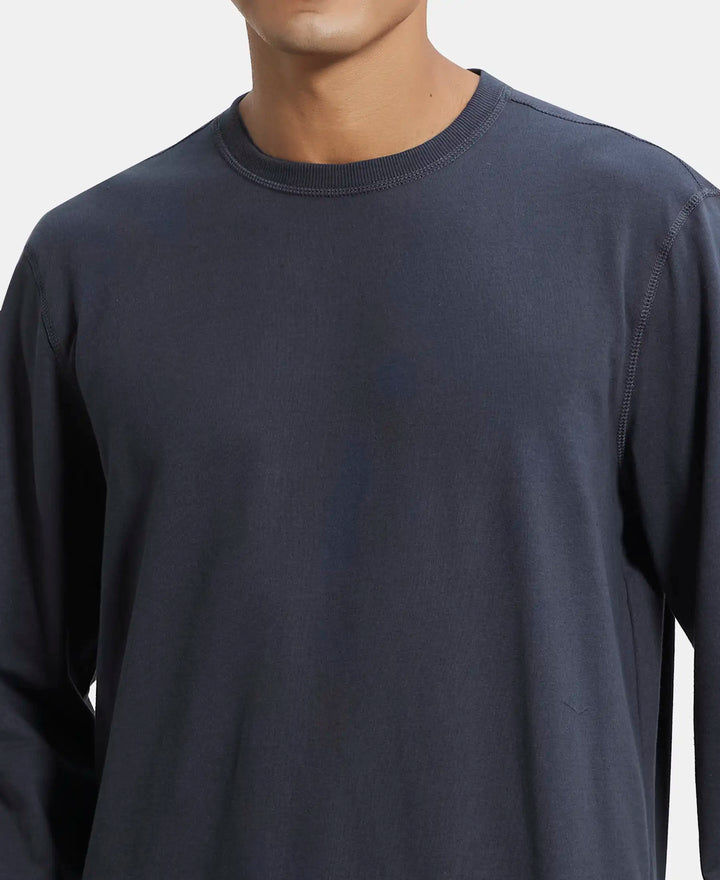 Super Combed Cotton French Terry Solid Sweatshirt with Ribbed Cuffs - Graphite-6