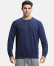 Super Combed Cotton French Terry Solid Sweatshirt with Ribbed Cuffs - Navy-1