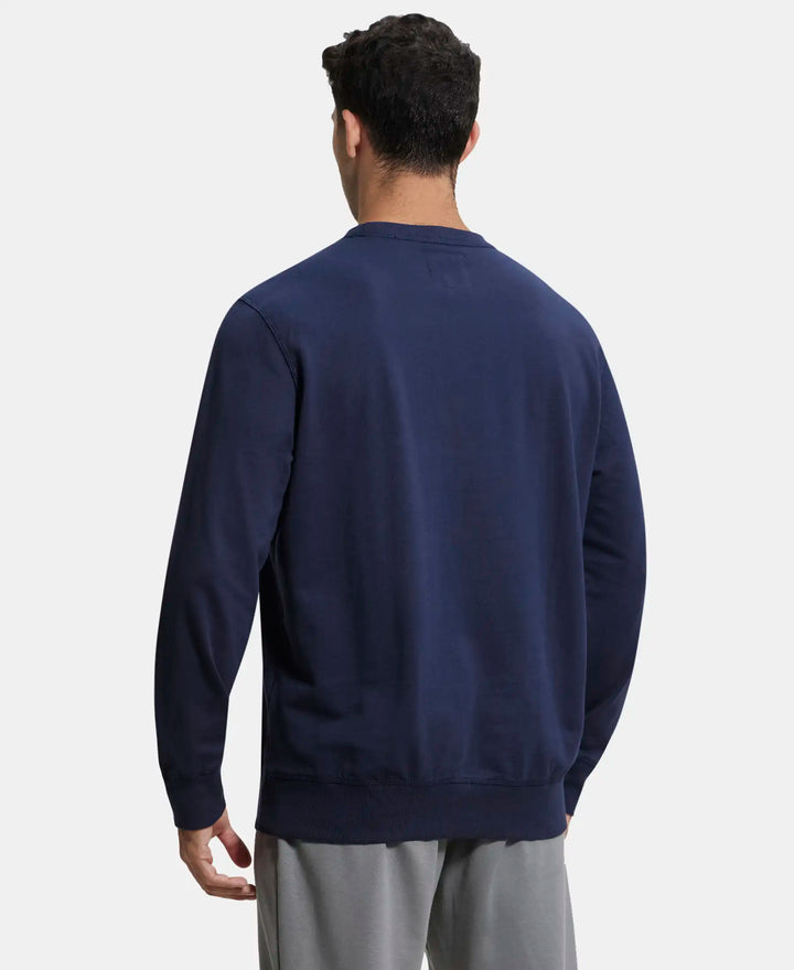 Super Combed Cotton French Terry Solid Sweatshirt with Ribbed Cuffs - Navy-3