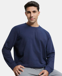 Super Combed Cotton French Terry Solid Sweatshirt with Ribbed Cuffs - Navy-5