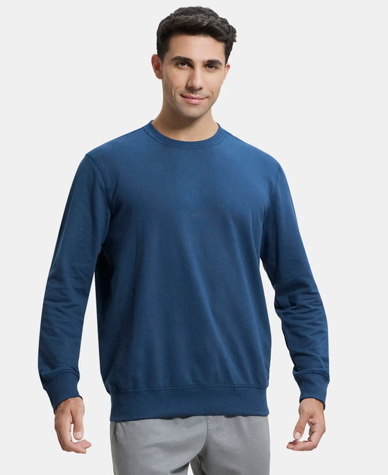 Super Combed Cotton French Terry Solid Sweatshirt with Ribbed Cuffs - Petrol-1
