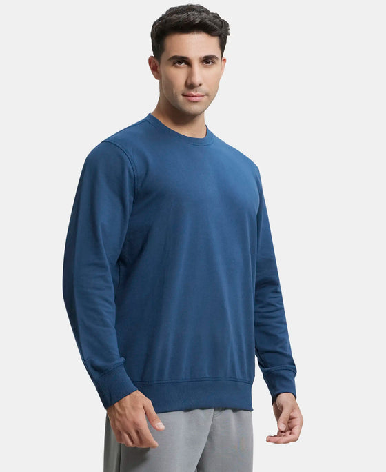 Super Combed Cotton French Terry Solid Sweatshirt with Ribbed Cuffs - Petrol-2