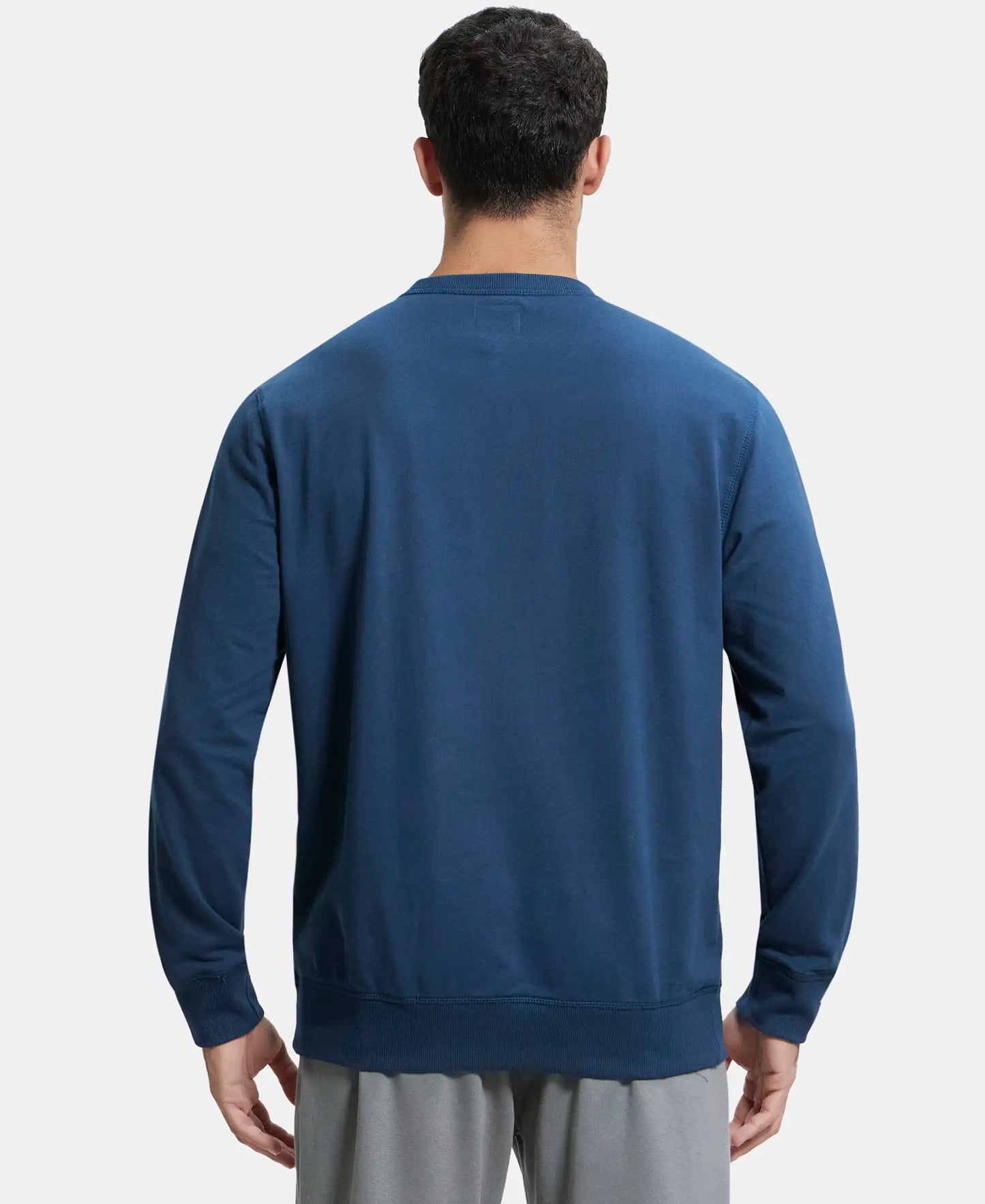 Super Combed Cotton French Terry Solid Sweatshirt with Ribbed Cuffs - Petrol-3