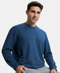 Super Combed Cotton French Terry Solid Sweatshirt with Ribbed Cuffs - Petrol-5