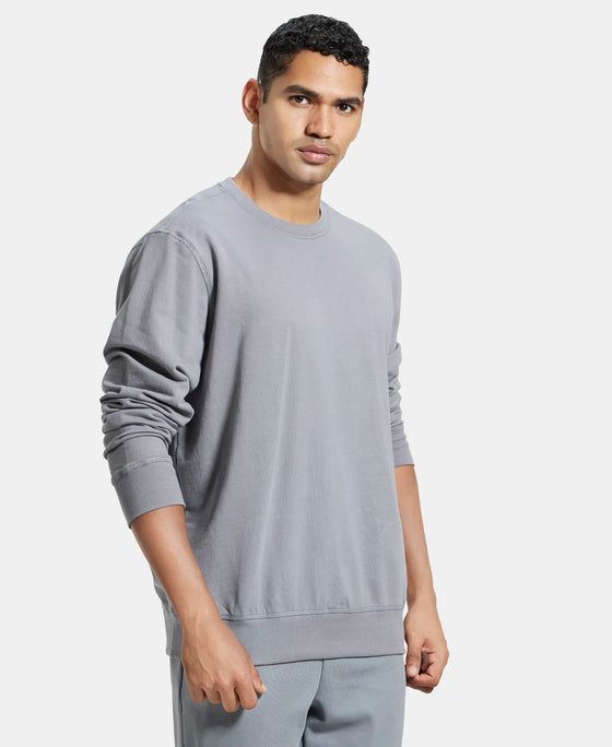 Super Combed Cotton French Terry Solid Sweatshirt with Ribbed Cuffs - Performance Grey-2