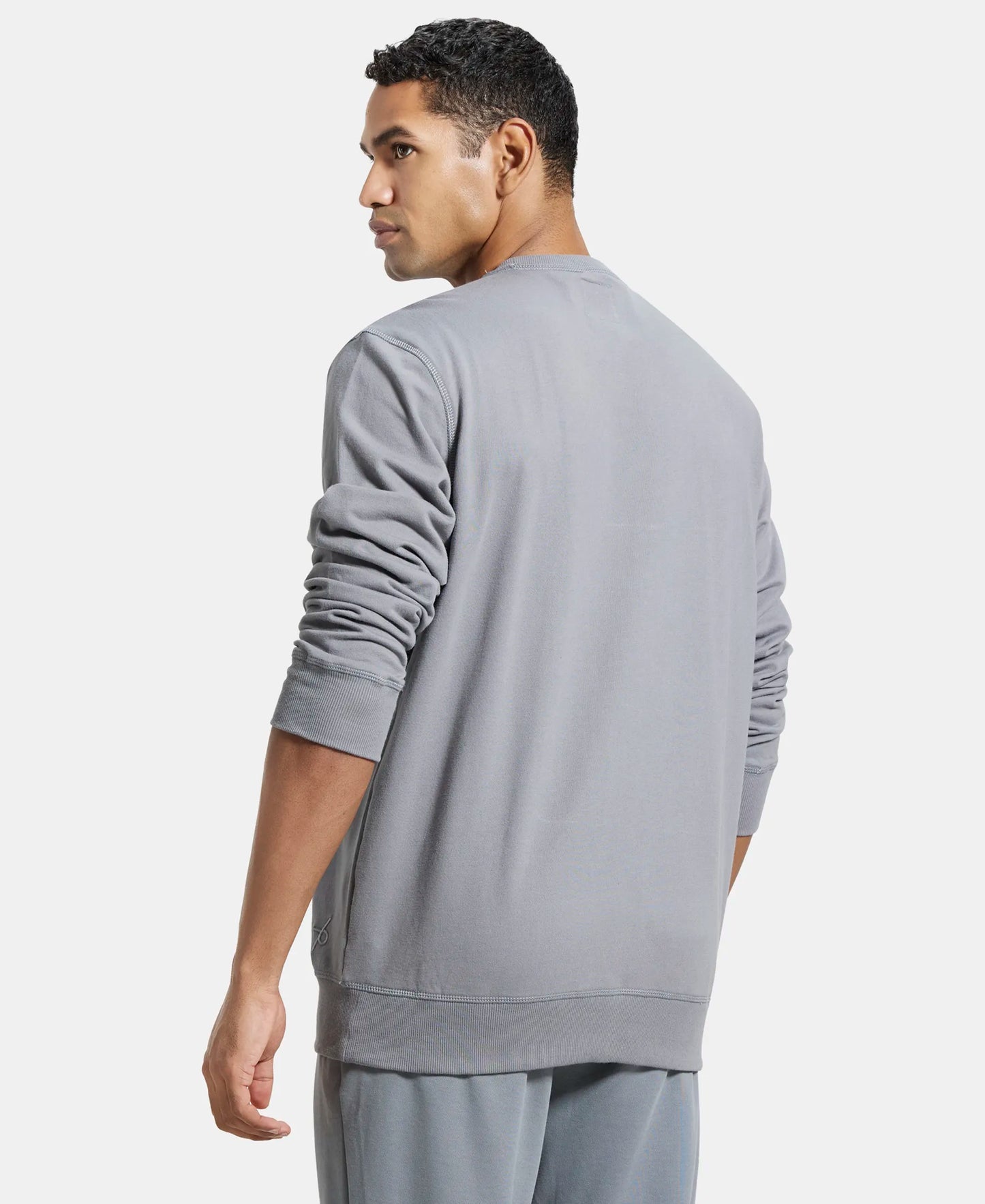 Super Combed Cotton French Terry Solid Sweatshirt with Ribbed Cuffs - Performance Grey-3