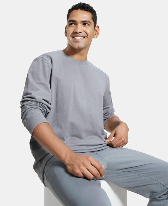 Super Combed Cotton French Terry Solid Sweatshirt with Ribbed Cuffs - Performance Grey-5