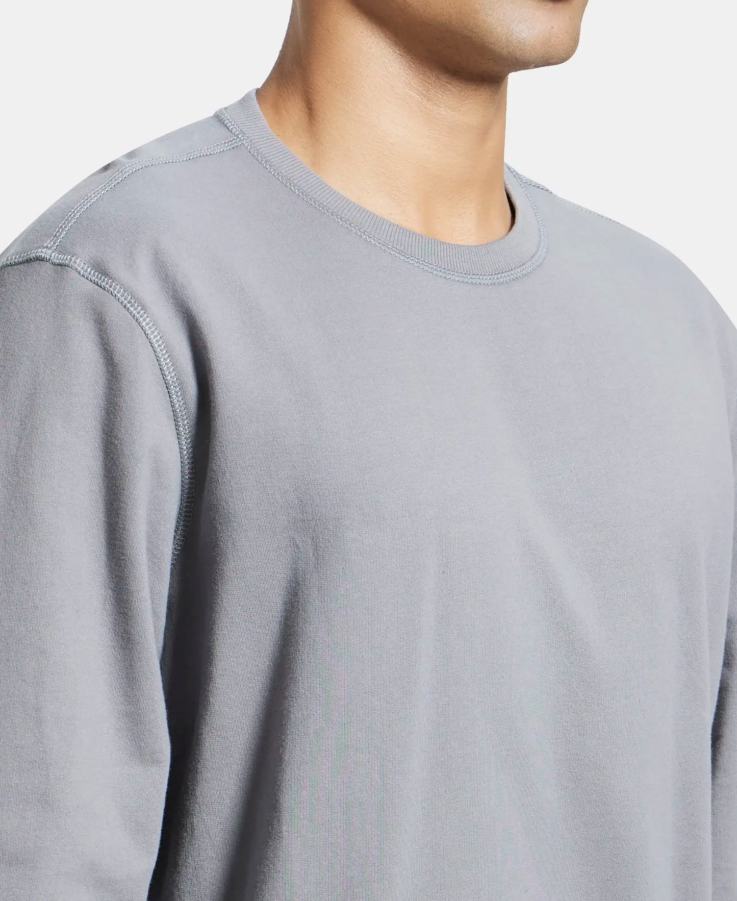 Super Combed Cotton French Terry Solid Sweatshirt with Ribbed Cuffs - Performance Grey-7