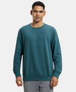 Super Combed Cotton French Terry Solid Sweatshirt with Ribbed Cuffs - Pine Melange-1