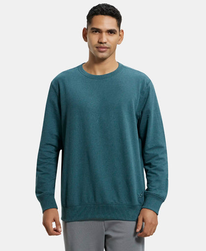 Super Combed Cotton French Terry Solid Sweatshirt with Ribbed Cuffs - Pine Melange-1
