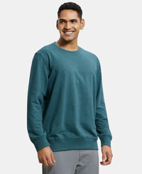 Super Combed Cotton French Terry Solid Sweatshirt with Ribbed Cuffs - Pine Melange-2