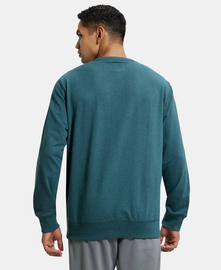 Super Combed Cotton French Terry Solid Sweatshirt with Ribbed Cuffs - Pine Melange-3