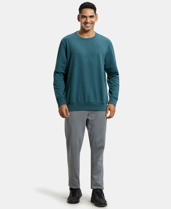 Super Combed Cotton French Terry Solid Sweatshirt with Ribbed Cuffs - Pine Melange-4