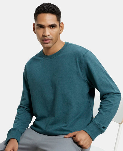 Super Combed Cotton French Terry Solid Sweatshirt with Ribbed Cuffs - Pine Melange-5