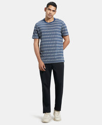 Super Combed Cotton Rich Striped Round Neck Half Sleeve T-Shirt - Ink Blue & Midgrey-4