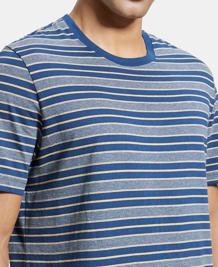 Super Combed Cotton Rich Striped Round Neck Half Sleeve T-Shirt - Ink Blue & Midgrey-6